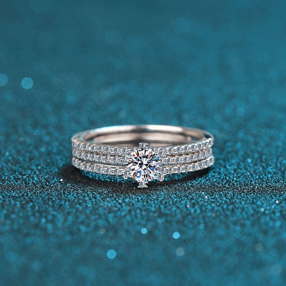 Certified 1ct. t.w. Diamond Moissanite Engagement Ring Set NEW - Picture 3 of 9